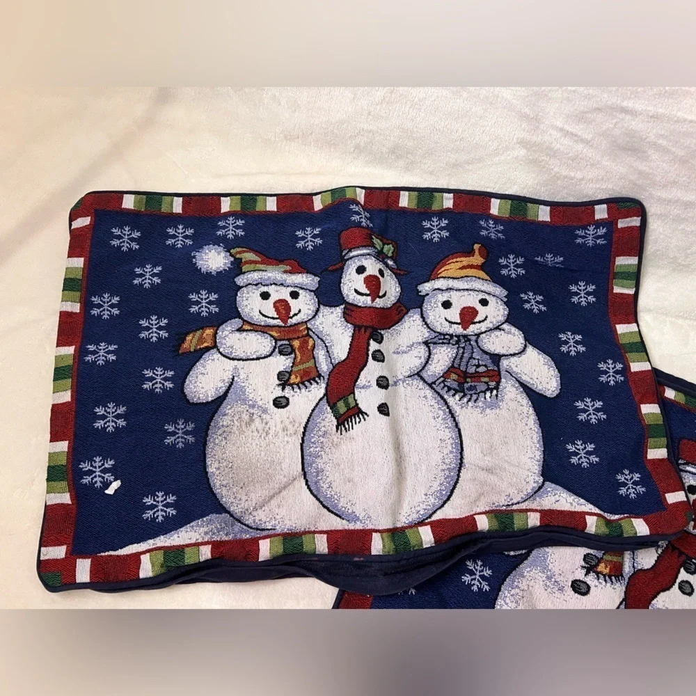 Vintage Set of 2 Snowman Embroidered Pillowcases‎ Only